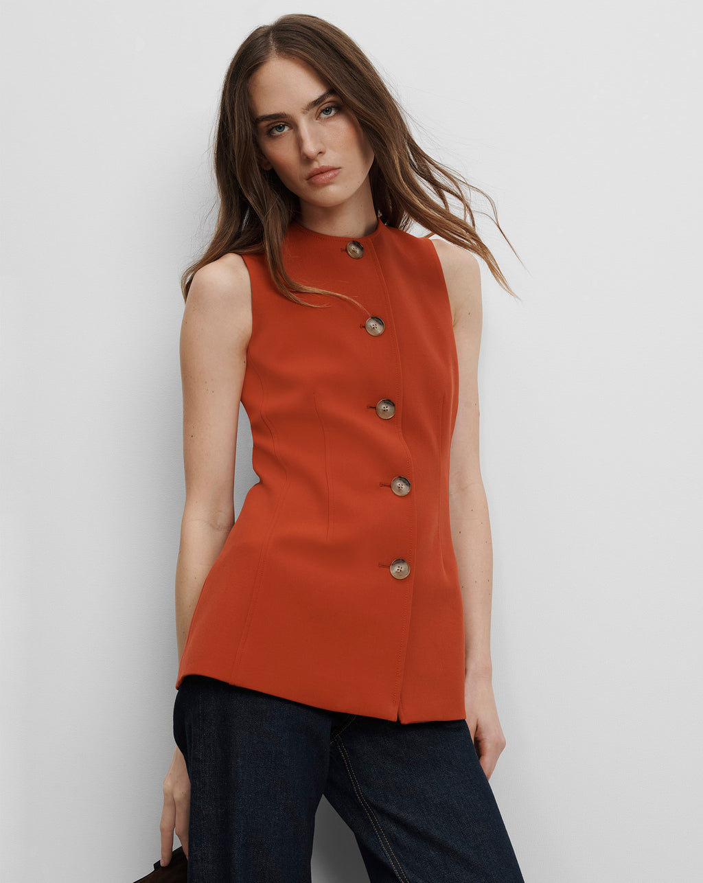 Veronica Beard Jessup Tailored Vest - Carnelian Red