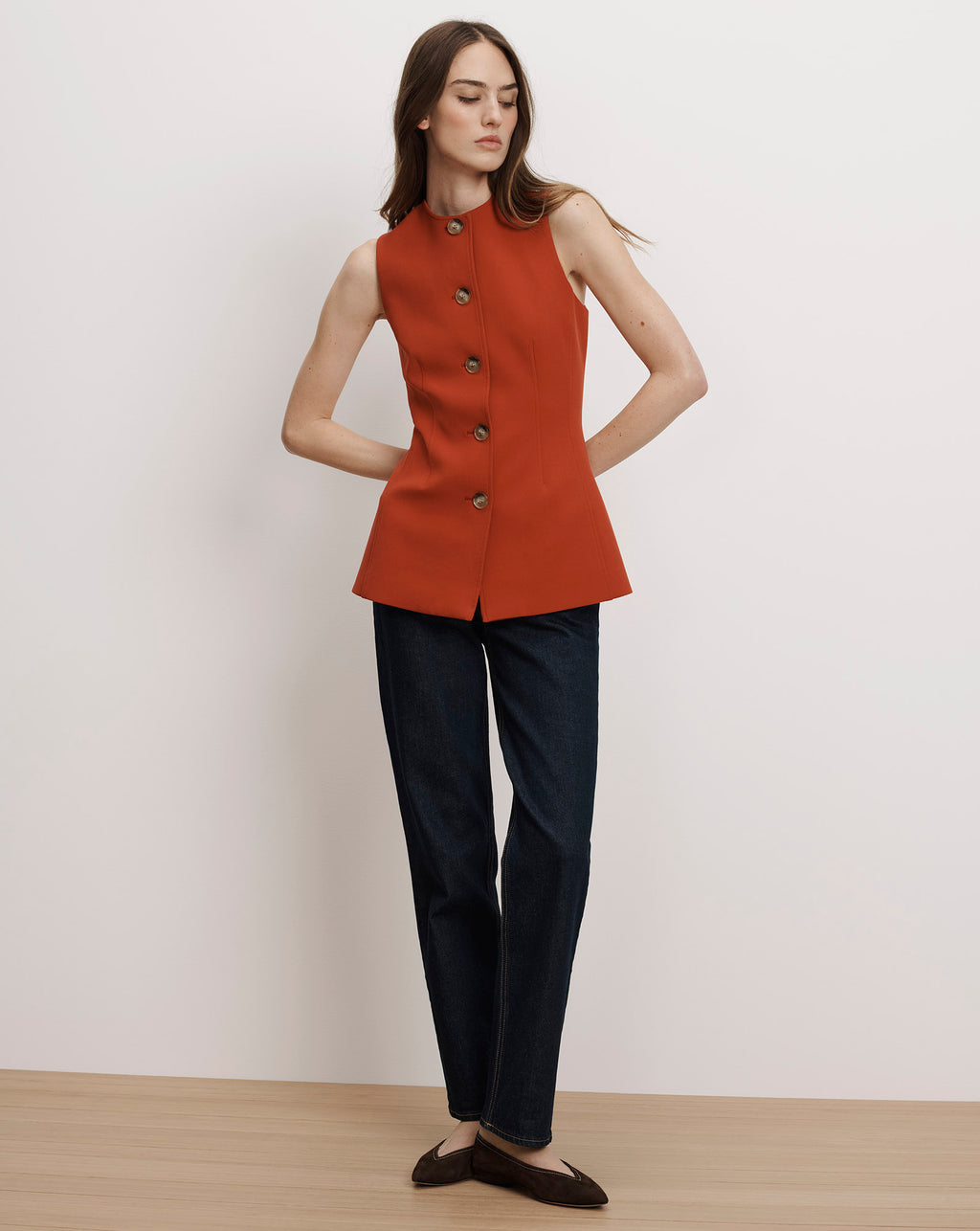 Veronica Beard Jessup Tailored Vest - Carnelian Red