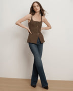 Veronica Beard Liana Button-Up Vest - Walnut