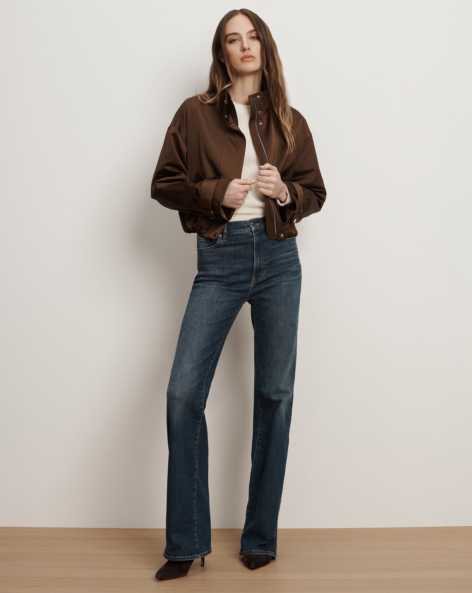 Bateman Cropped High-Neck Jacket in Brown Walnut | Veronica Beard