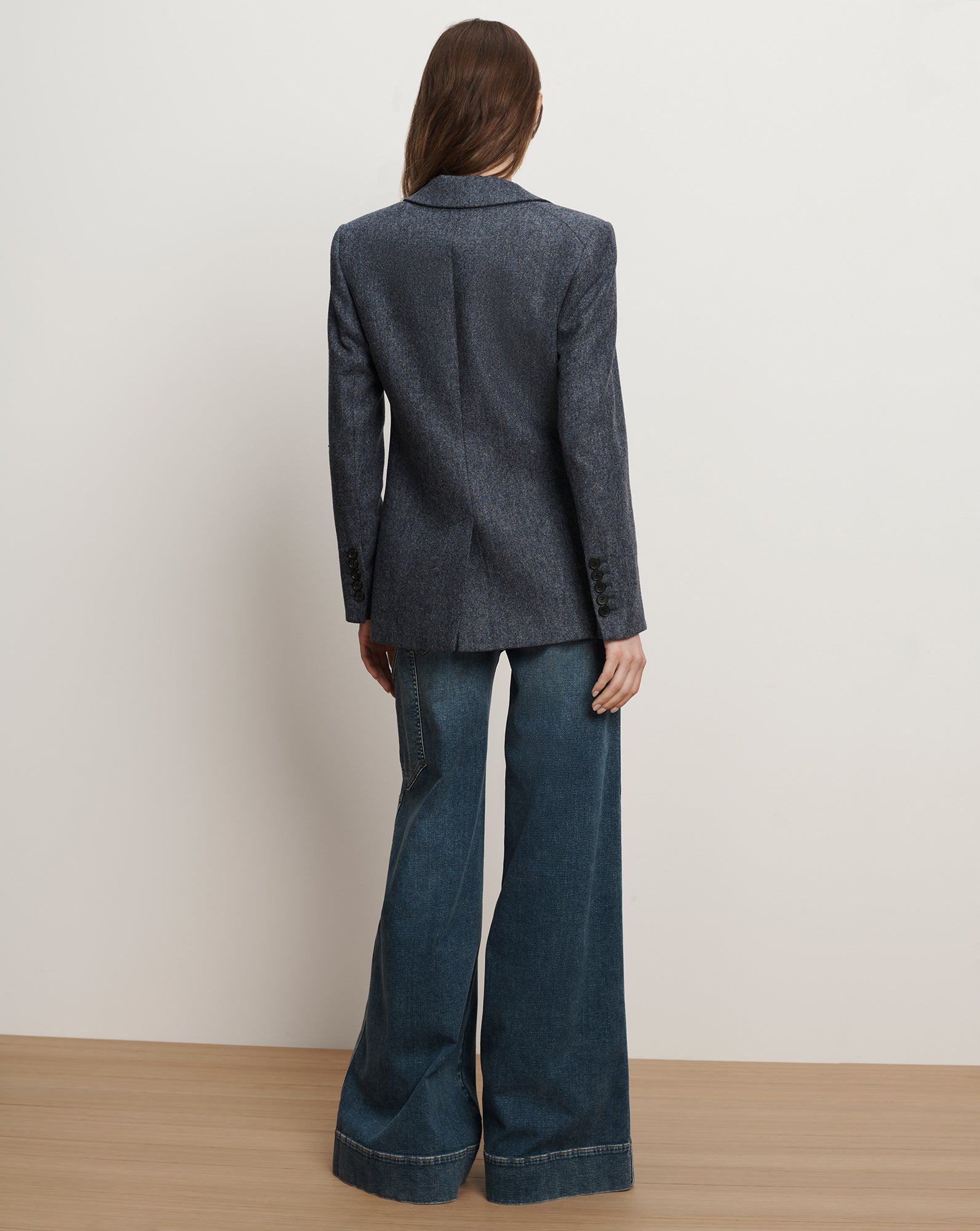 Vega Wool Dickey Single-Breasted Jacket in Blue Melange | Veronica