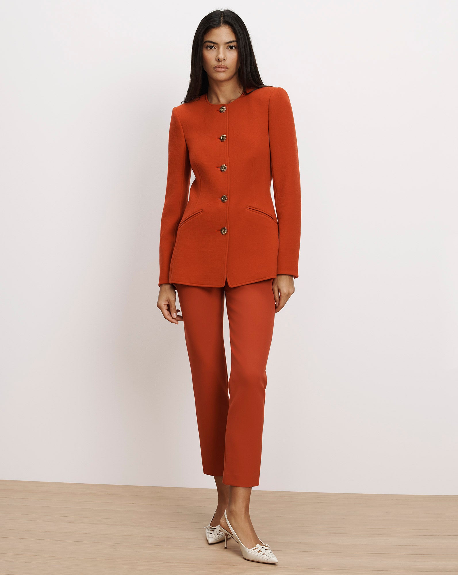 Jessup Tailored Collarless Jacket in Carnelian Red | Veronica Beard