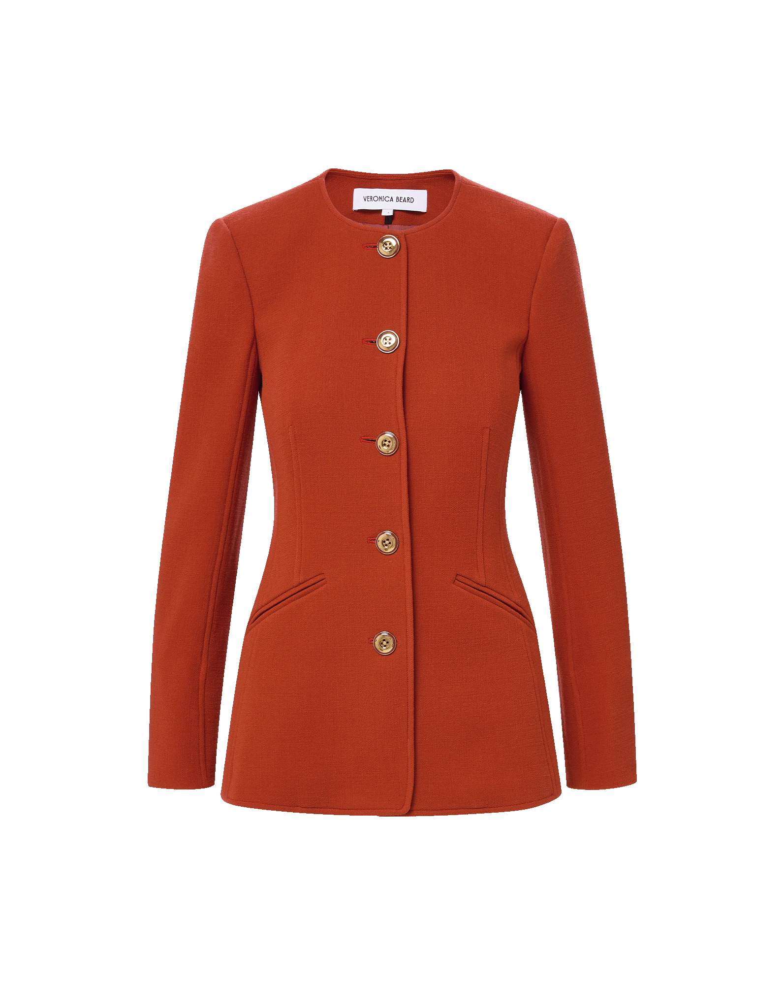 Jessup Tailored Collarless Jacket in Carnelian Red | Veronica Beard