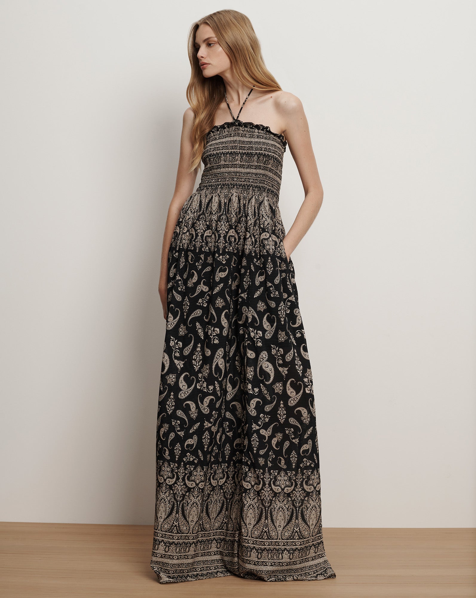Veronica Beard Ayanna Halter Maxi Dress - Black Multi