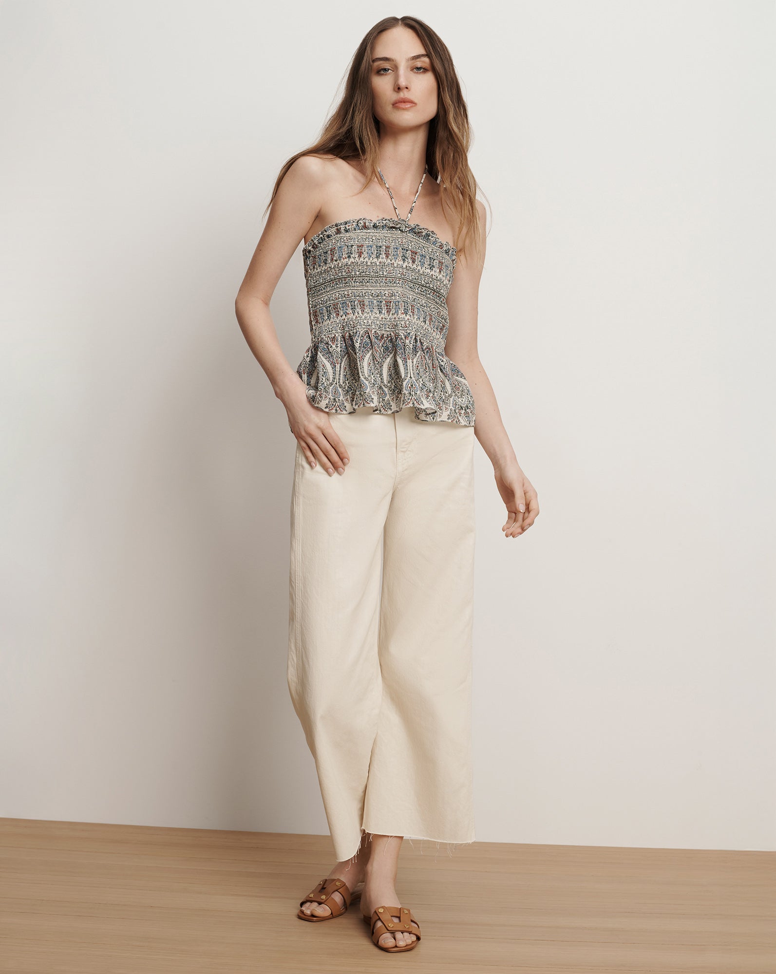 Damsey Smocked Halter Top in Paisley Ecru Multi | Veronica Beard