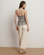 Veronica Beard Damsey Smocked Halter Top - Ecru Multi