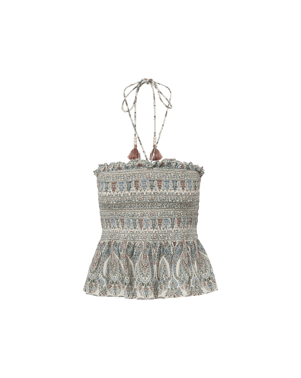 Veronica Beard Damsey Smocked Halter Top - Ecru Multi