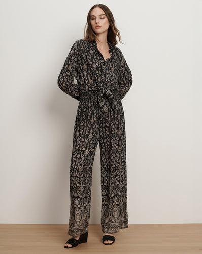 Veronica Beard Callaway Smocked Wide-Leg Pant - Black Multi