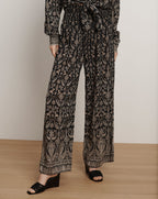 Veronica Beard Callaway Smocked Wide-Leg Pant - Black Multi