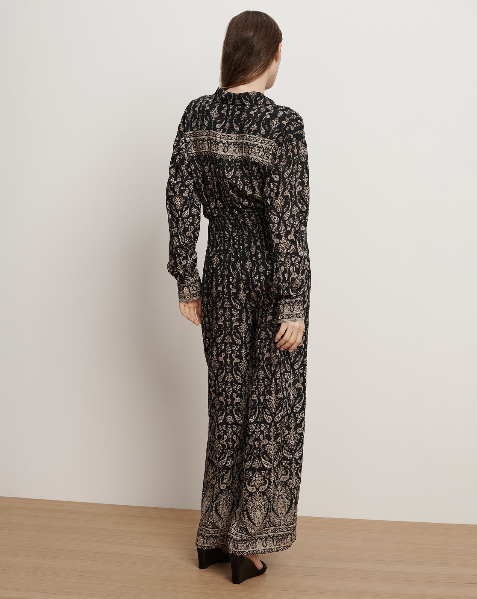 Callaway Smocked Wide-Leg Pant in Black Paisley Multi | Veronica Beard
