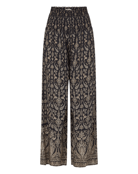 Veronica Beard Callaway Smocked Wide-Leg Pant - Black Multi