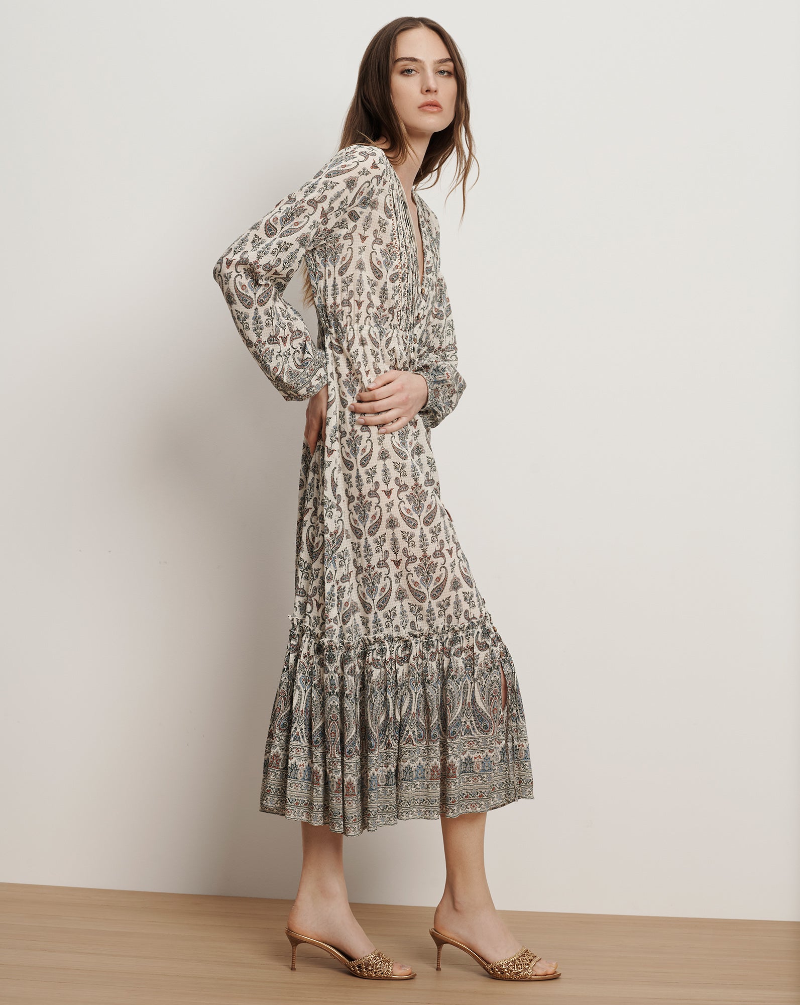 Vani Paisley V-Neck Midi Dress in Ecru Multi | Veronica Beard Vani Paisley V-Neck Midi Dress in Ecru Multi | Veronica Beard