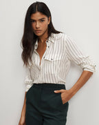 Veronica Beard Saku Striped Button-Down Shirt - Dove White/Black