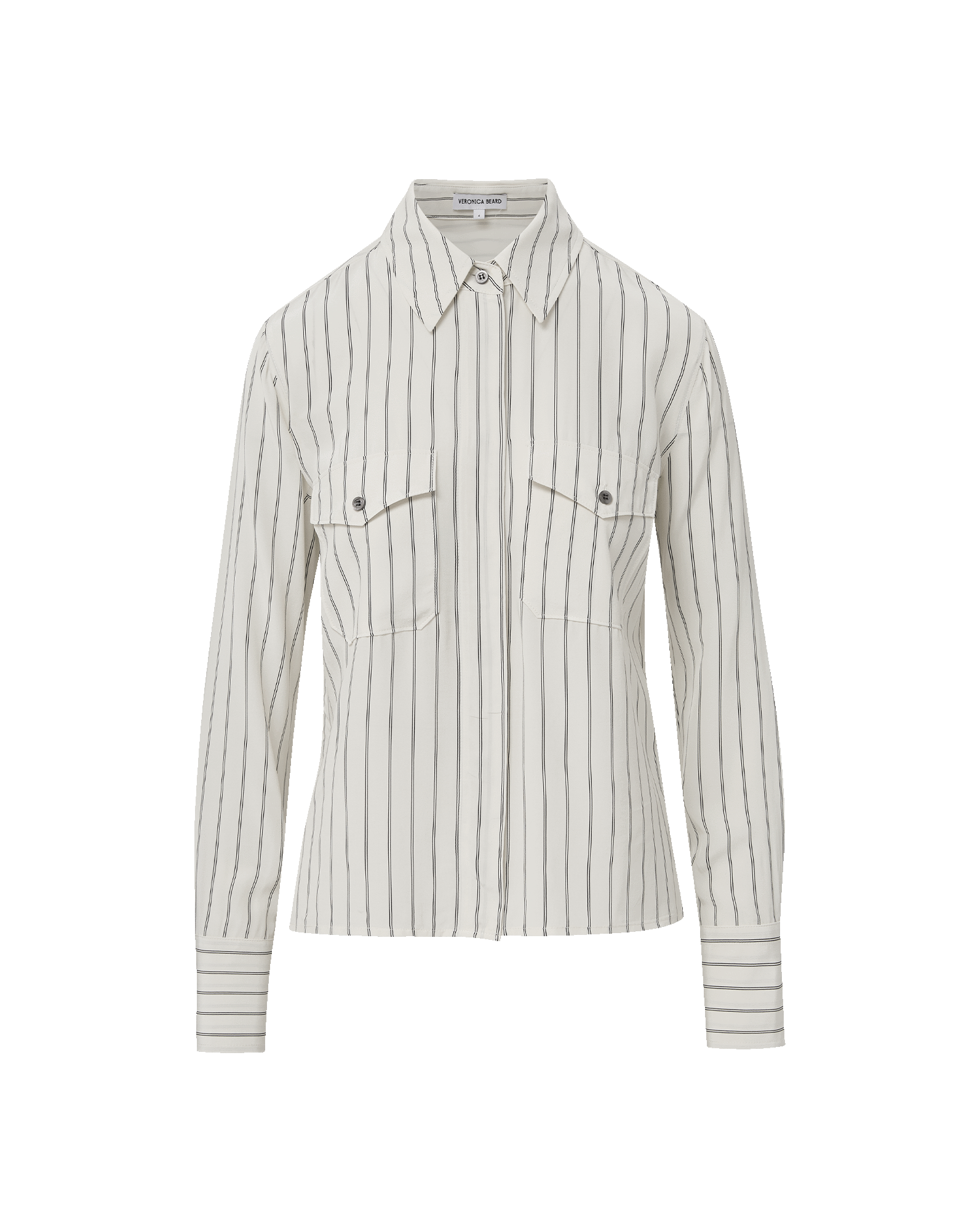 Veronica Beard Saku Striped Button-Down Shirt | Dove White|Black | Size 8 Veronica Beard Saku Striped Button-Down Shirt | Dove White|Black | Size 8