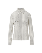 Veronica Beard Saku Striped Button-Down Shirt - Dove White/Black