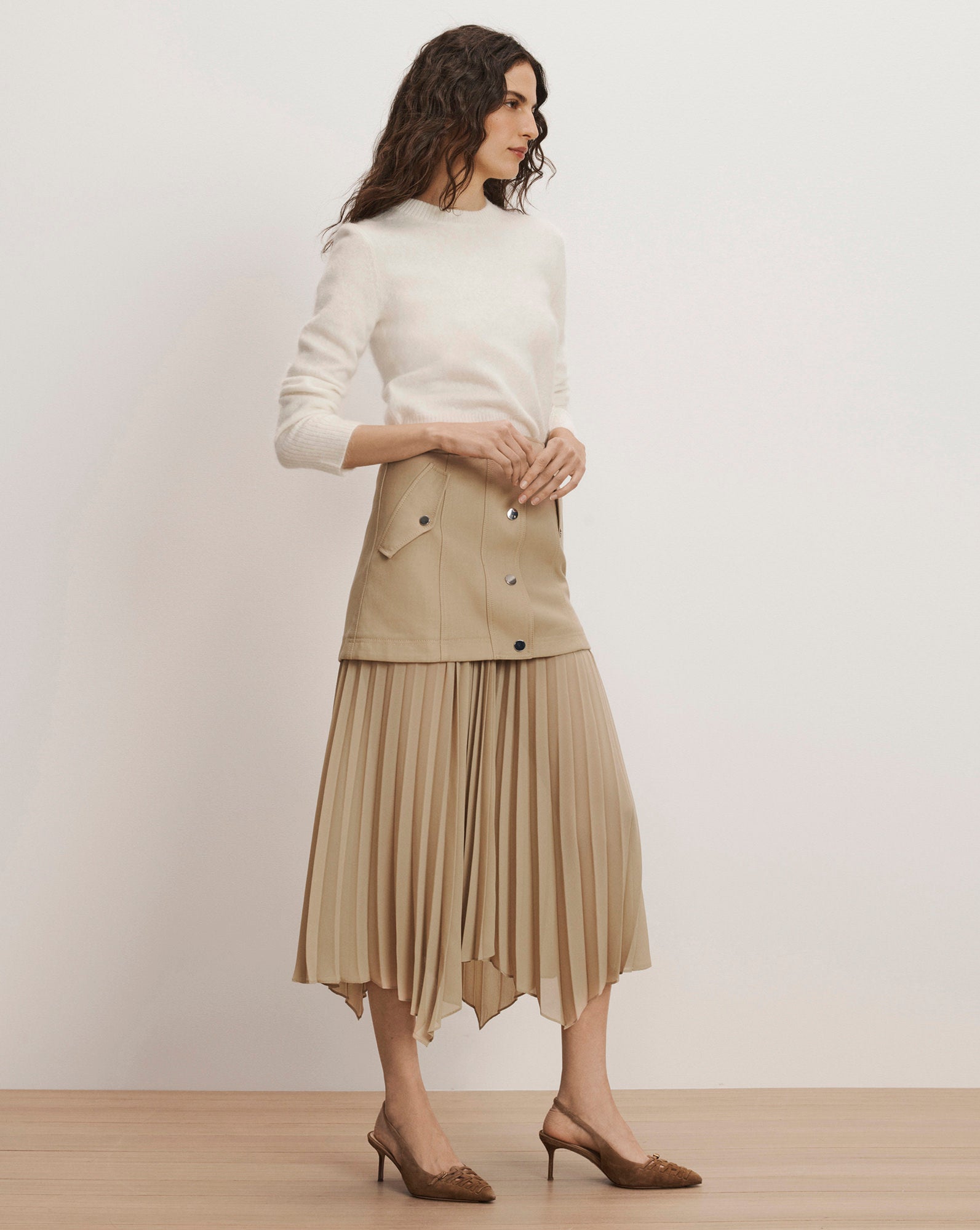 Veronica Beard Patricka Layered Midi Skirt - Sand