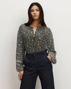Veronica Beard Lollie Floral Button-Down Blouse - Dark Hunter Green Multi