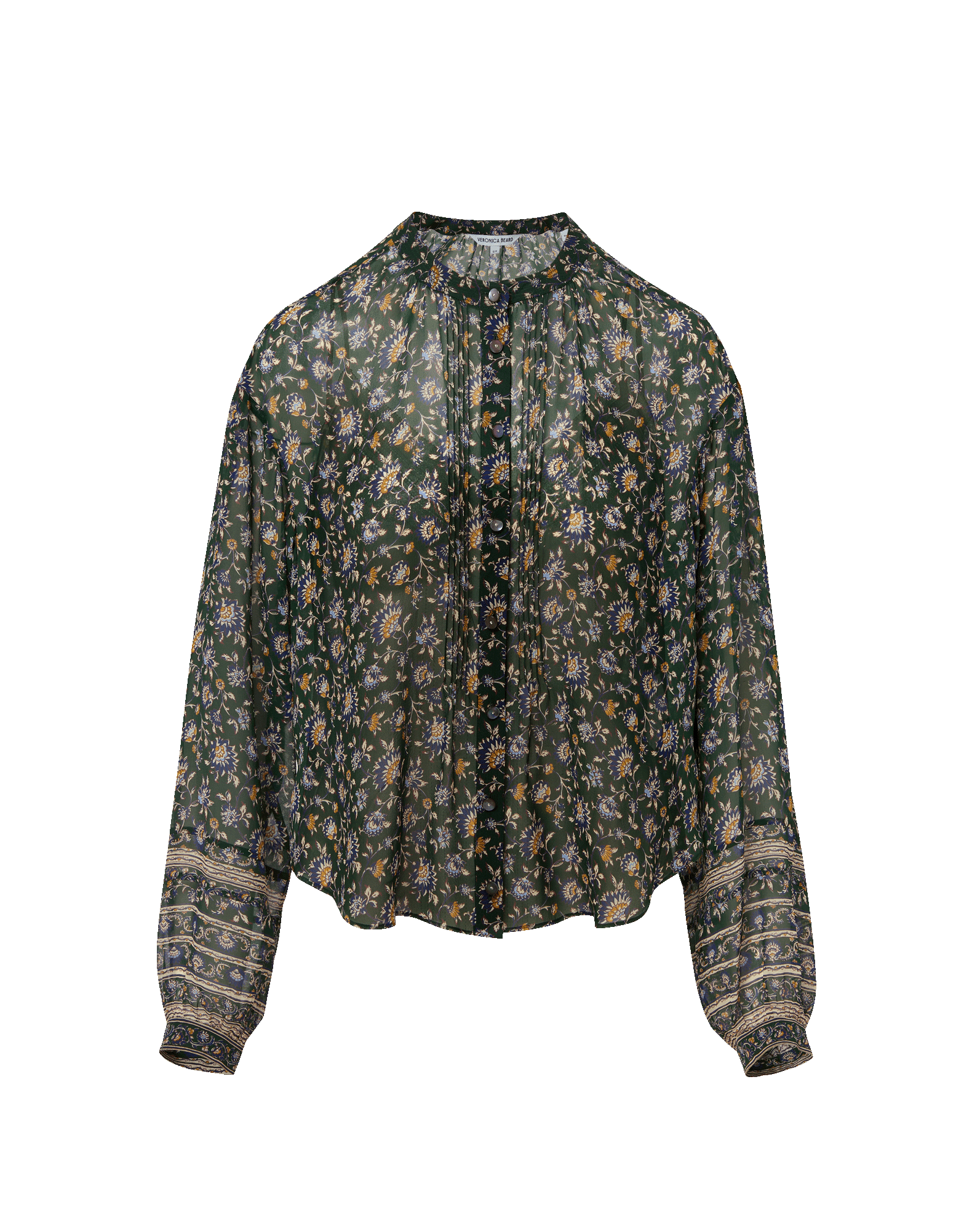 Veronica Beard Lollie Floral Button-Down Blouse - Dark Hunter Green Multi