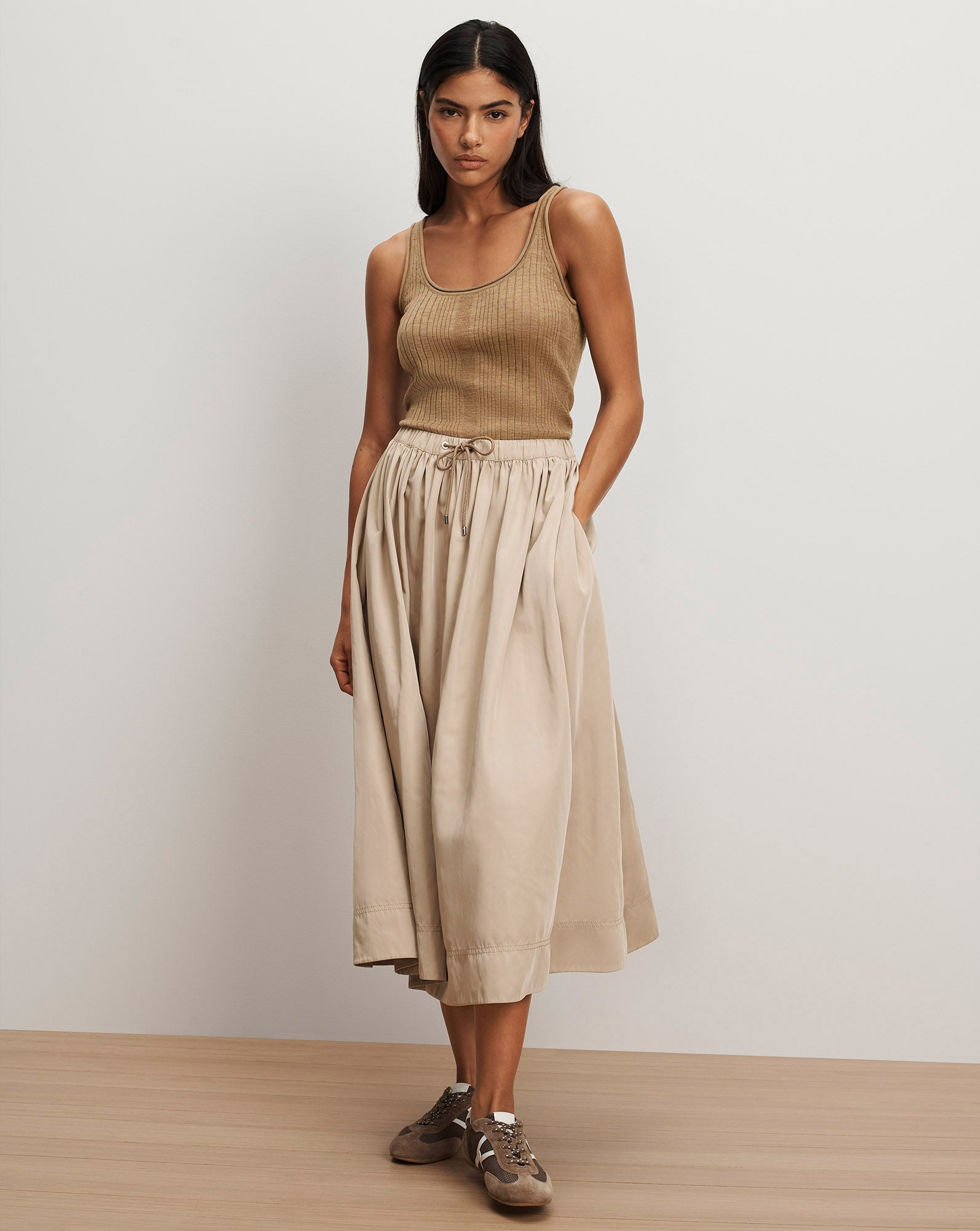 Birke Merino Wool Tank Top in Dark Khaki | Veronica Beard