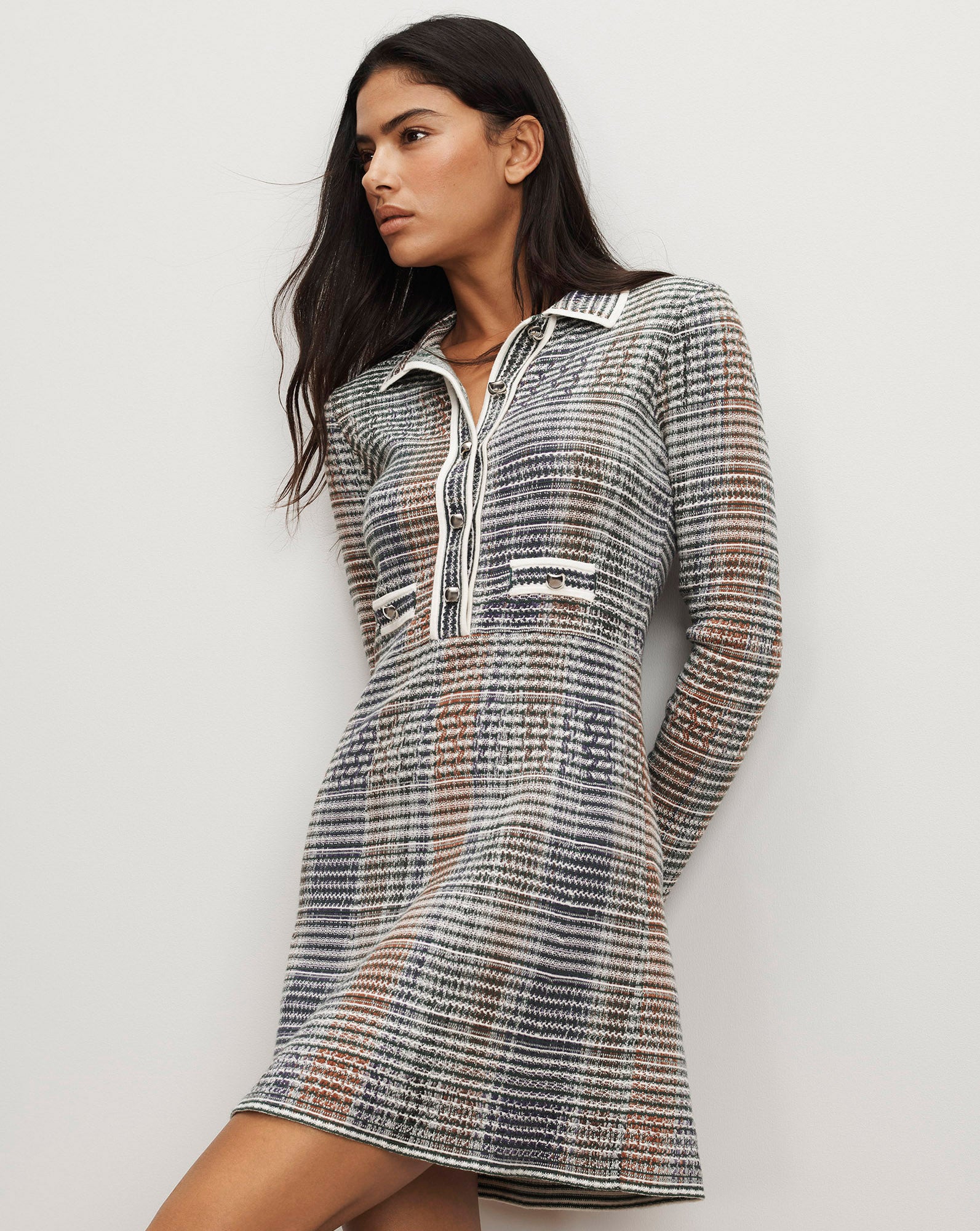 Lauper Knit Mini Dress in Dark Hunter Green Multi | Veronica Beard