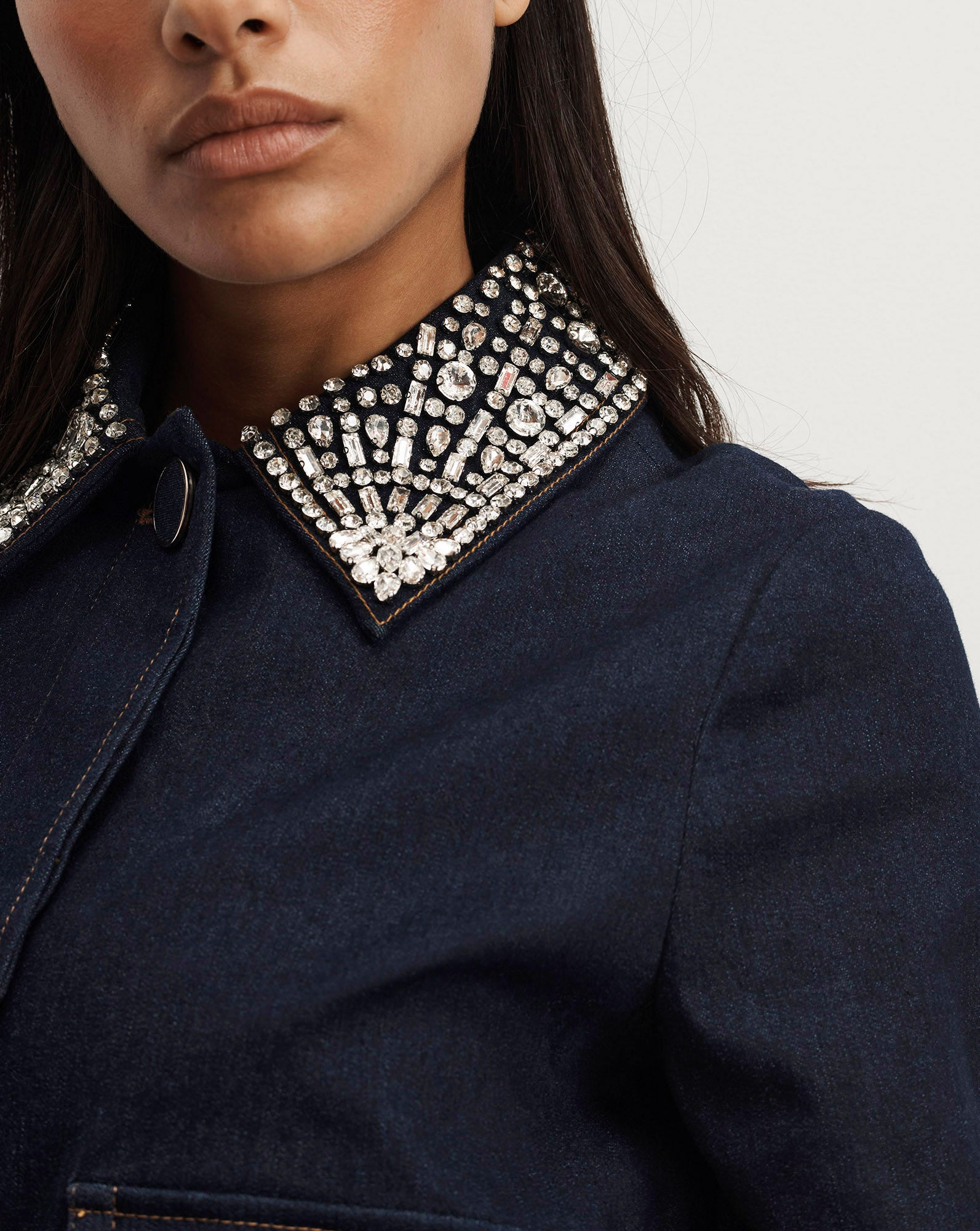 Barrington Embellished Denim Jacket in Dark Midnight Wash