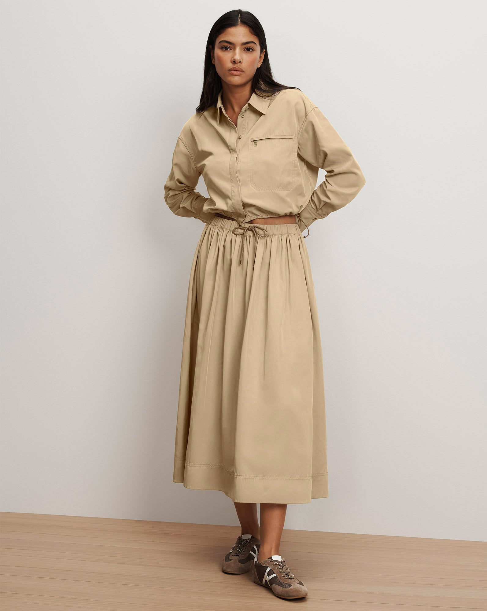 Veronica Beard Wilfred Bungee Button-Down Shirt - Sand