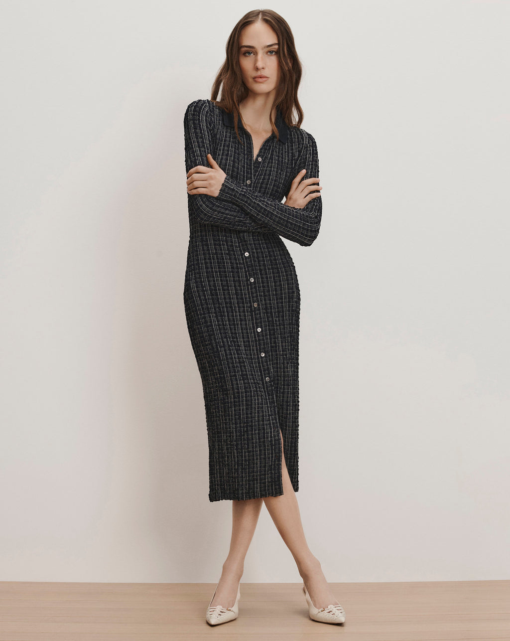 Veronica Beard Barrett Plaid Midi Dress - Navy/White Multi
