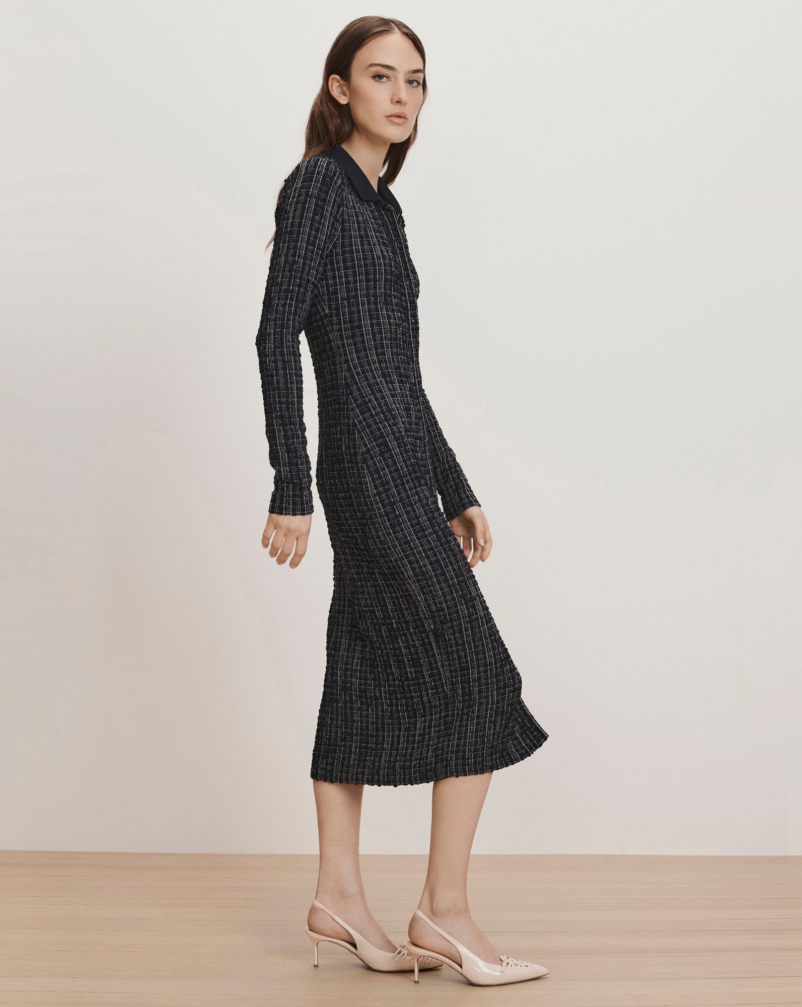 Veronica Beard Barrett Plaid Midi Dress - Navy/White Multi