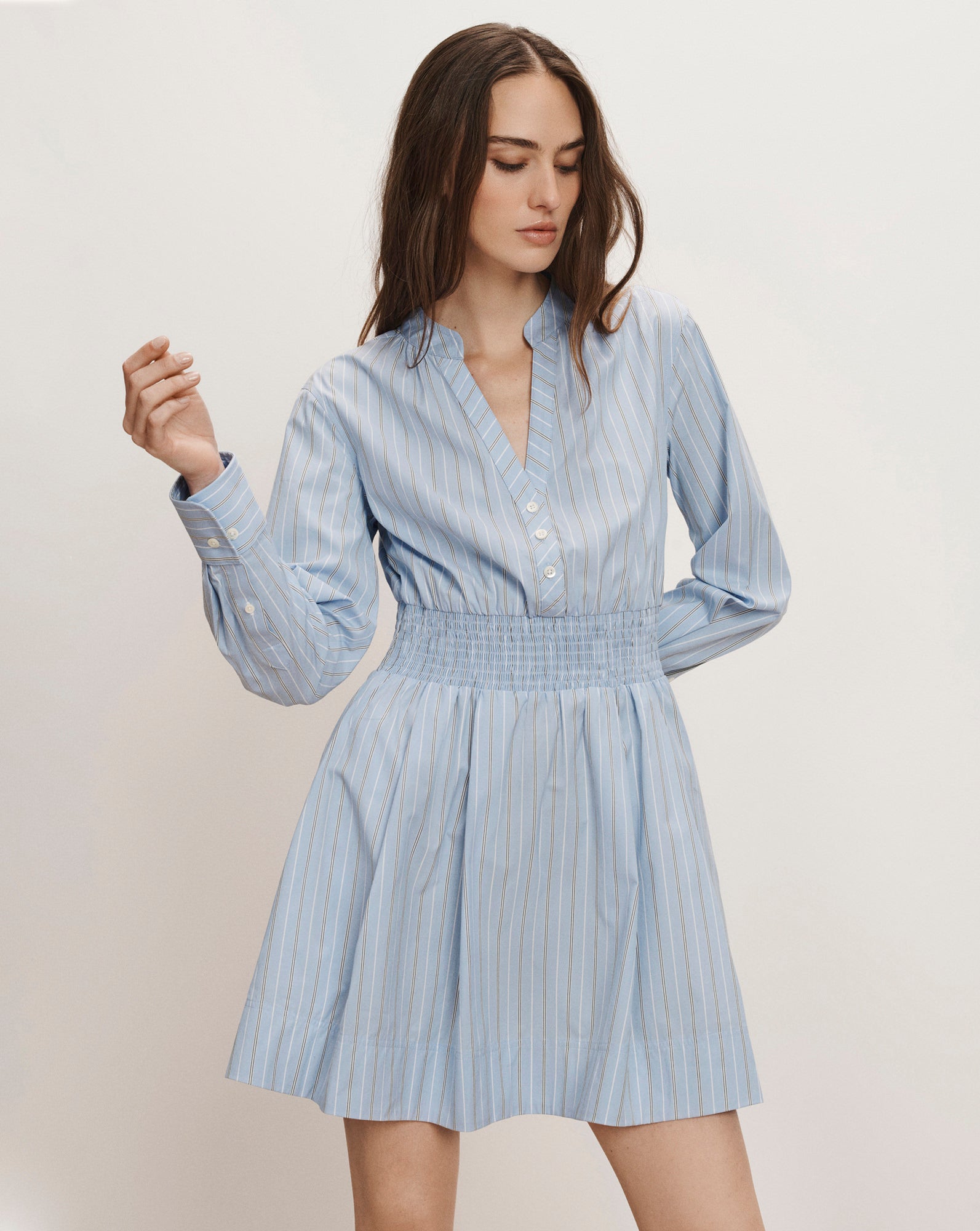 Veronica Beard Schor Mini Shirtdress | Ice Blue Multi