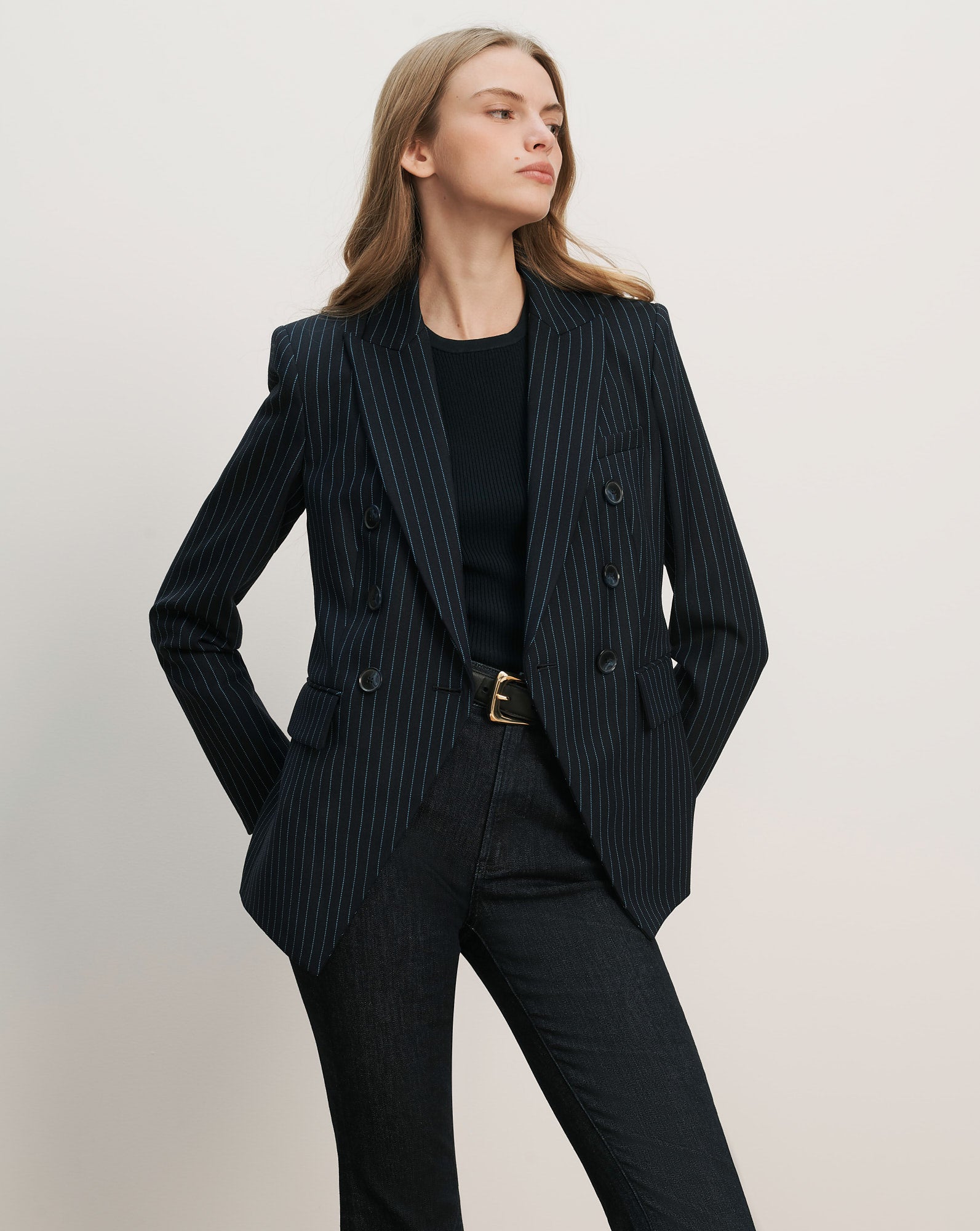 Miller Pinstripe Dickey Jacket in Navy/Royal Blue | Veronica Beard