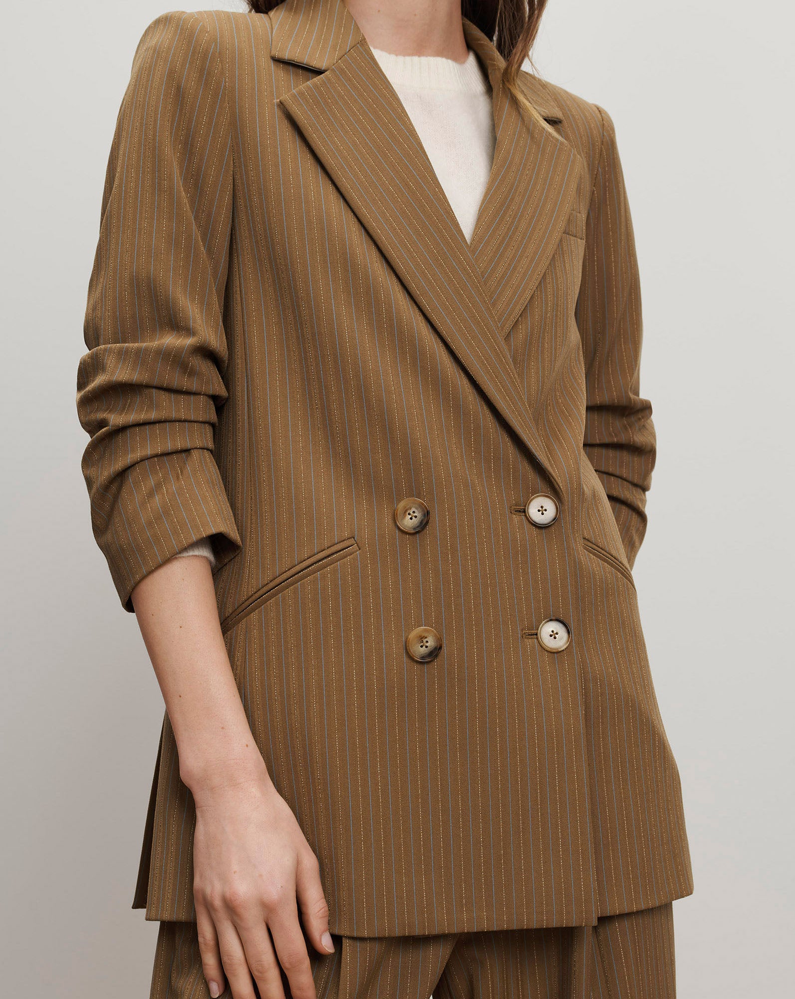 Rupert Dickey Jacket in Brown Pinstripe Malt Multi | Veronica Beard