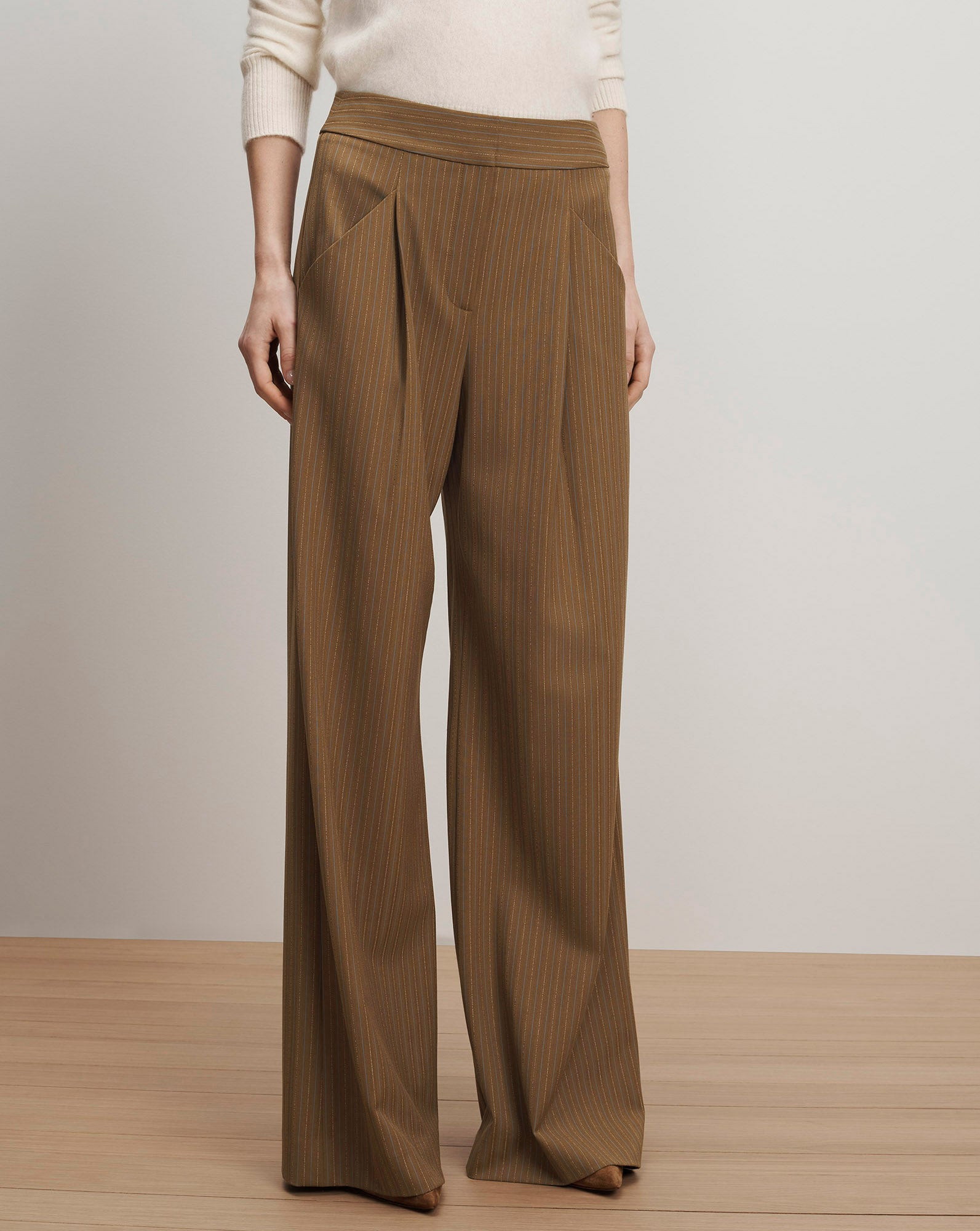 Rimini Wide-Leg Pant in Brown Pinstripe Malt Multi | Veronica Beard