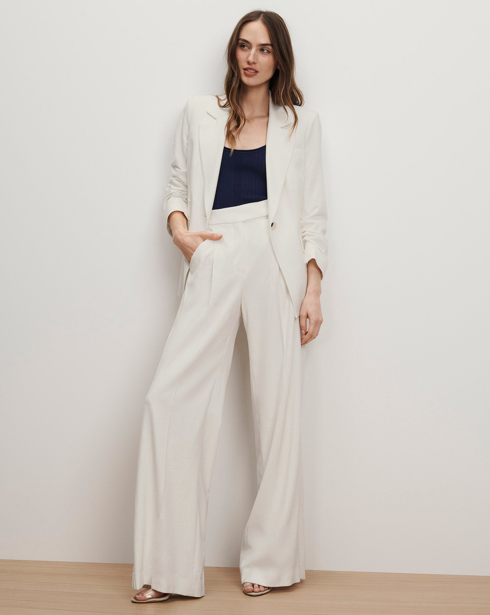 Veronica Beard Marbeau Wide-Leg Pant - Dove White