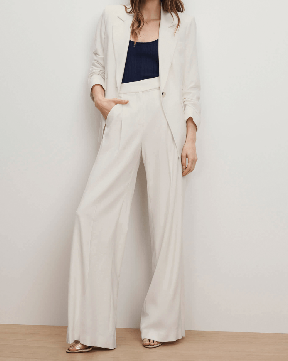 Marbeau Wide-Leg Trouser Pant in Dove White | Veronica Beard