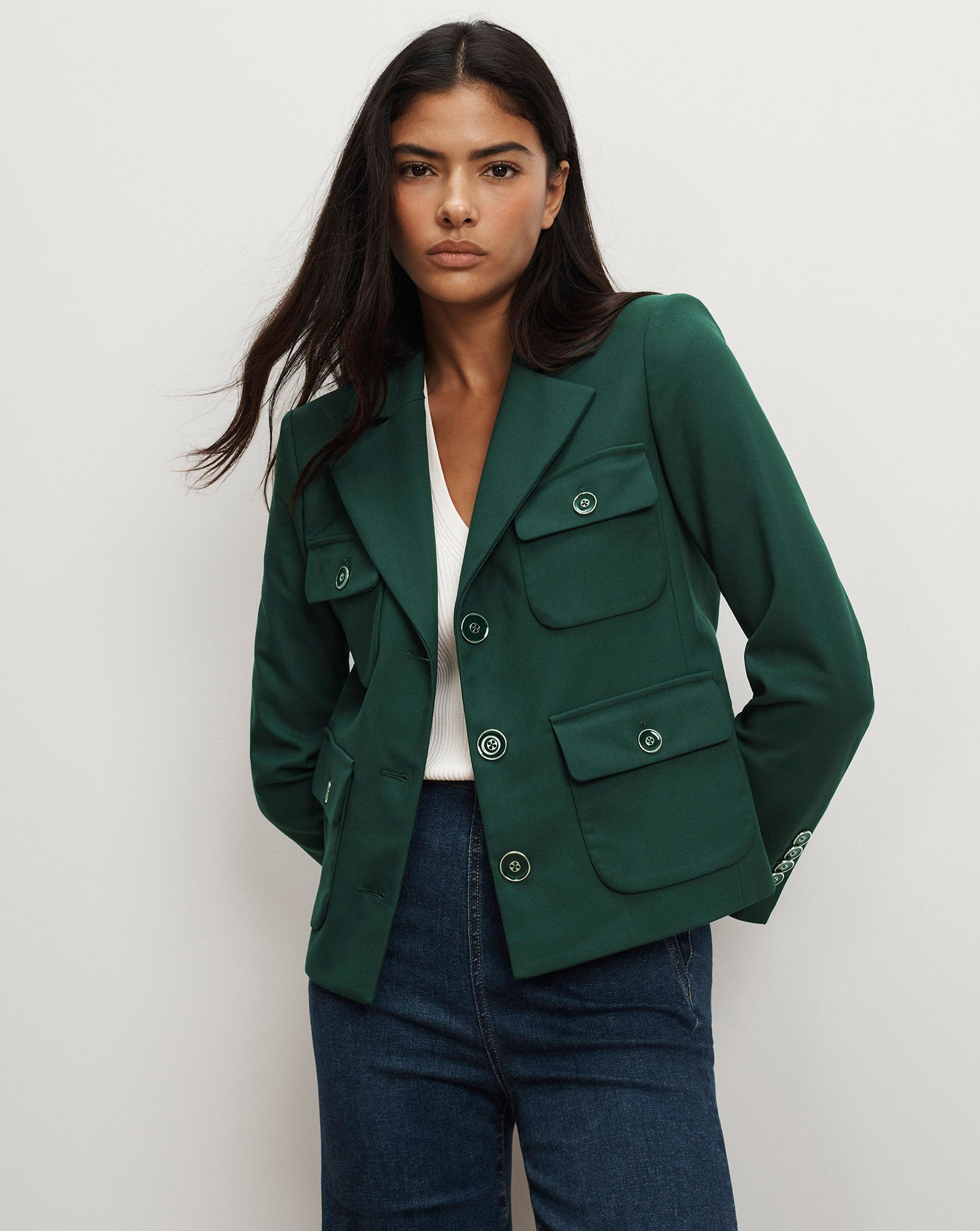 Veronica Beard Schuyler Tailored Utility Jacket - Dark Hunter Green
