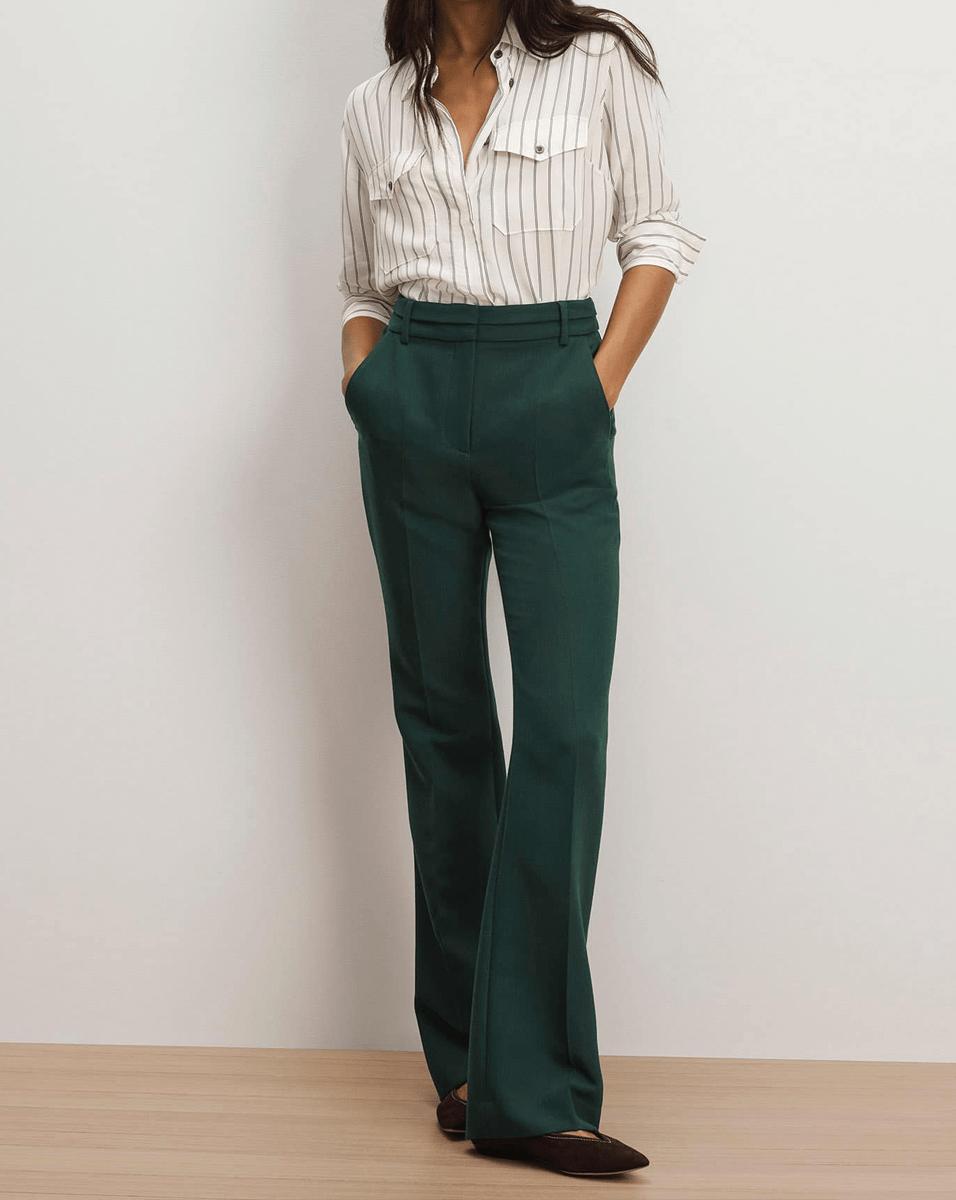 Melvin Flared Pant in Dark Hunter Green | Veronica Beard