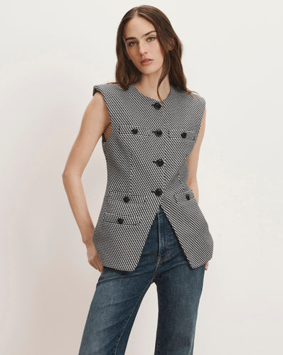 Veronica Beard Tamara Tweed Vest - Navy/Dove White