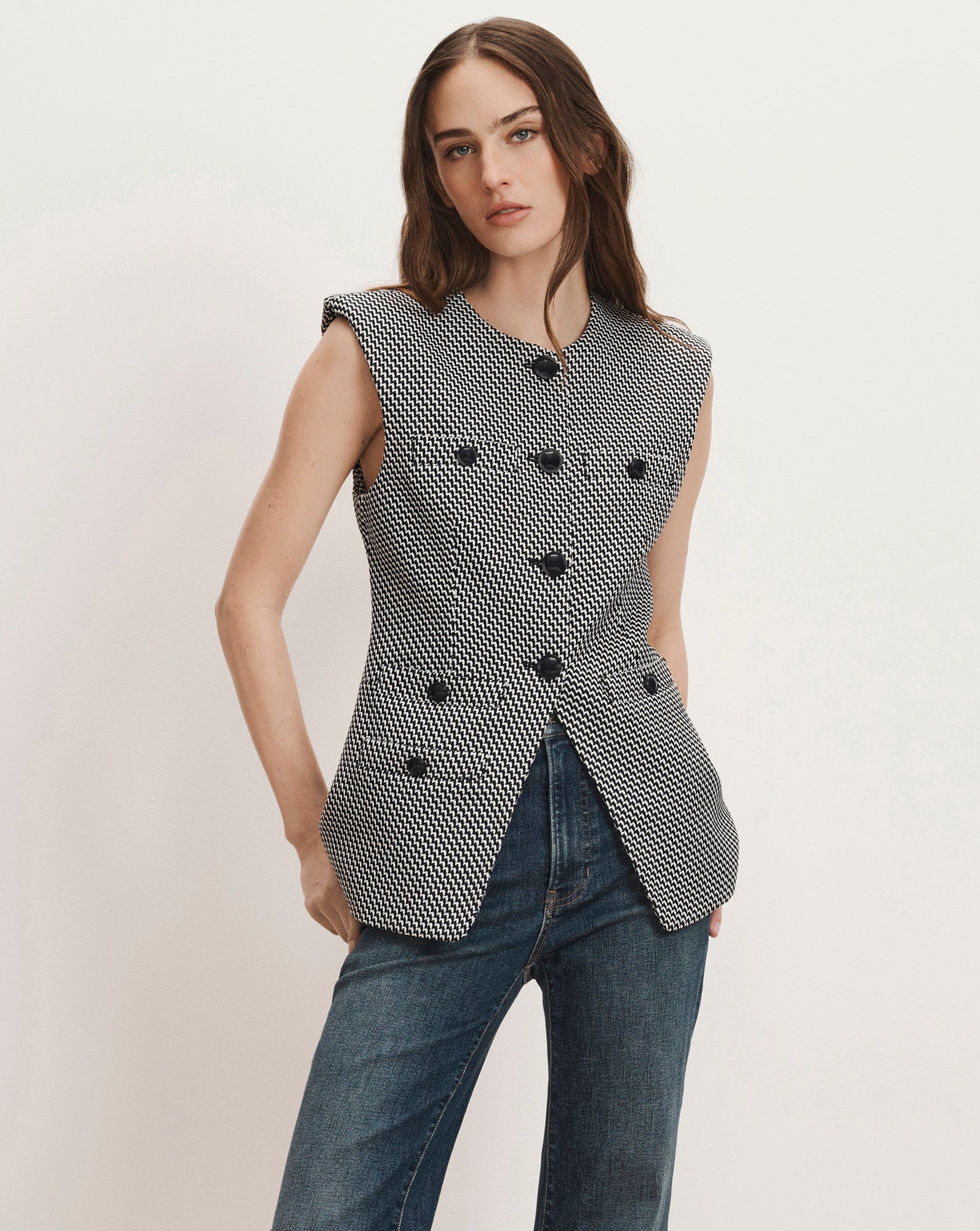 Veronica Beard Tamara Tweed Vest - Navy/Dove White