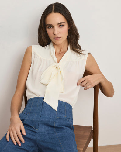 Veronica Beard Magnolia Tie-Neck Blouse - Dove White