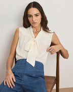 Veronica Beard Magnolia Tie-Neck Blouse - Dove White