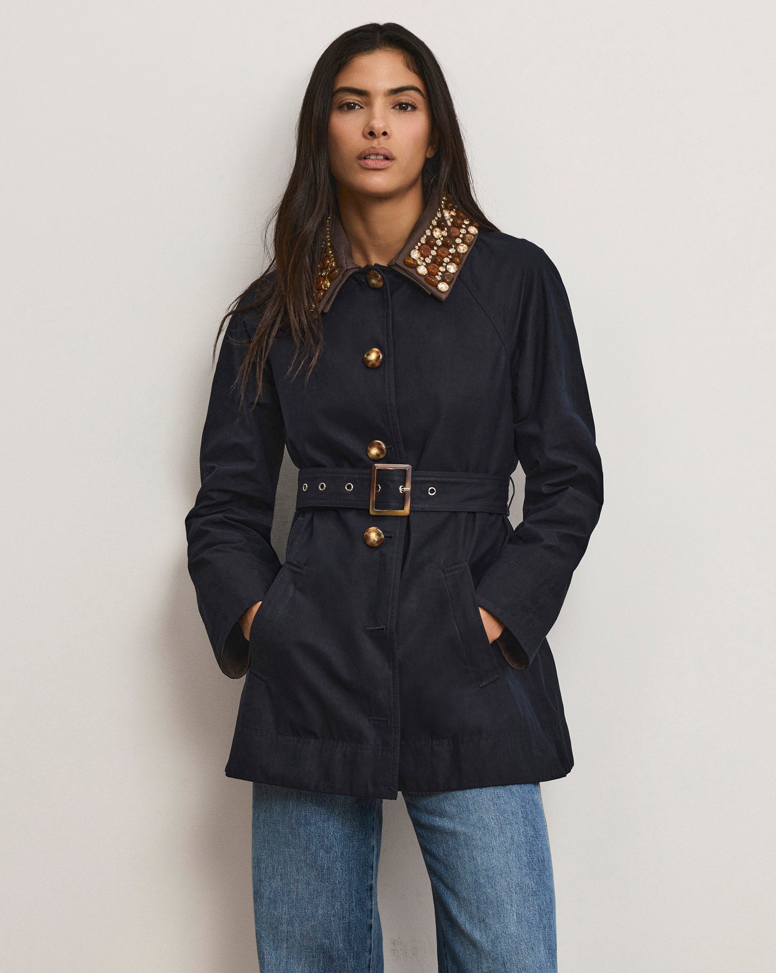 Veronica Beard Langham Belted Dickey Coat - Navy