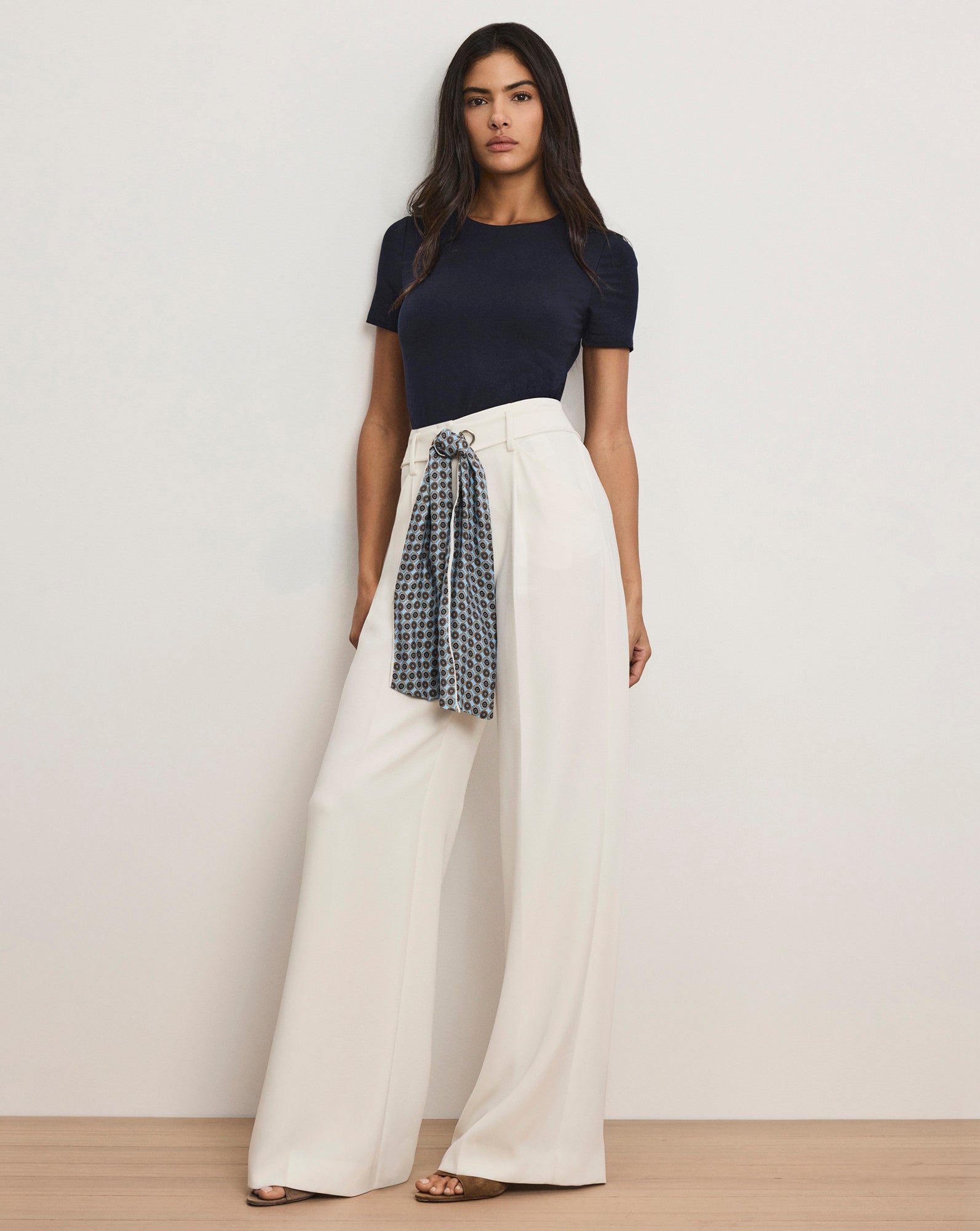 Tai Belted Wide-Leg Pant in Off-White Dove White | Veronica Beard