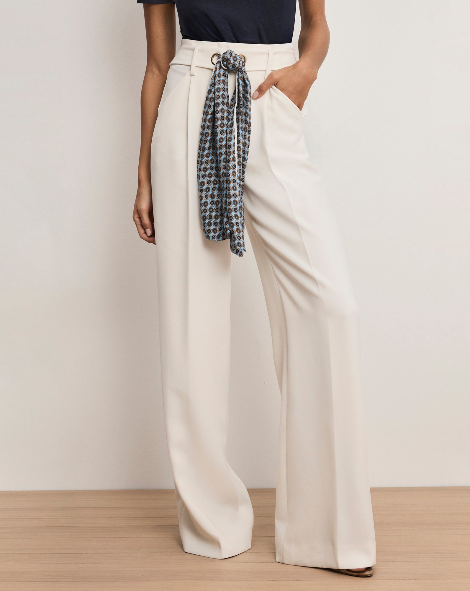 Veronica Beard Tai Belted Wide-Leg Pant - Dove White