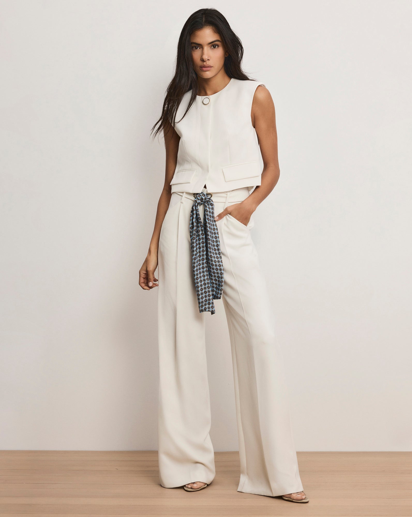 Cliffwood Cropped Vest in Dove White | Veronica Beard