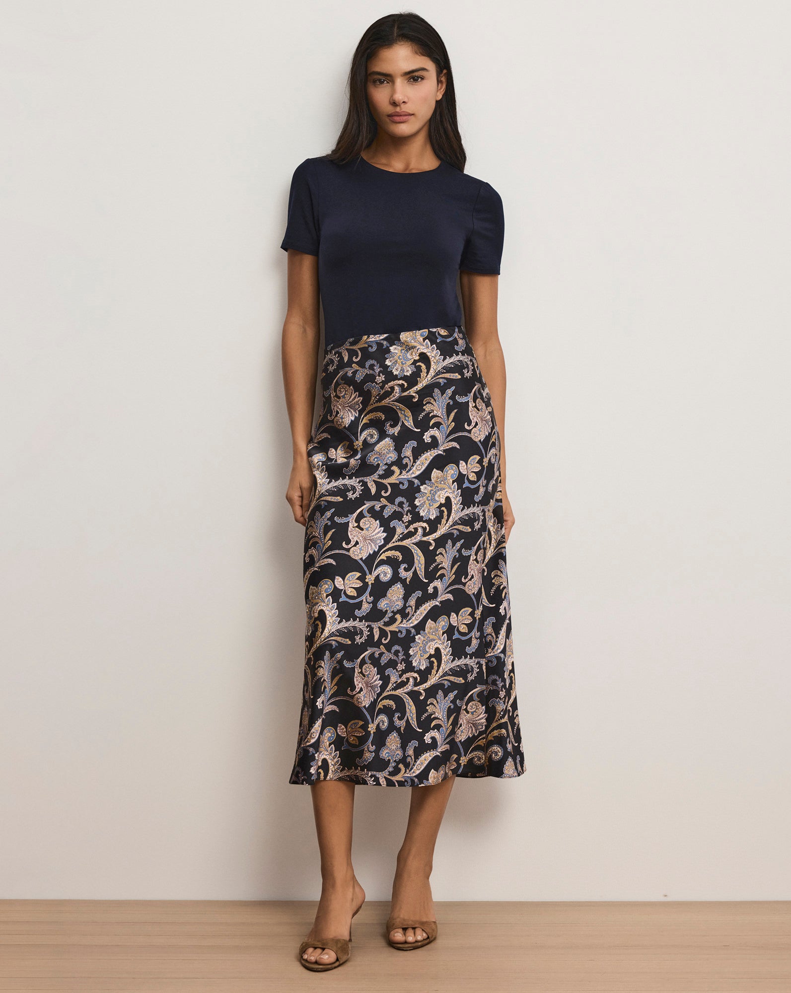 Clover Paisley Midi Skirt in Black Multi | Veronica Beard