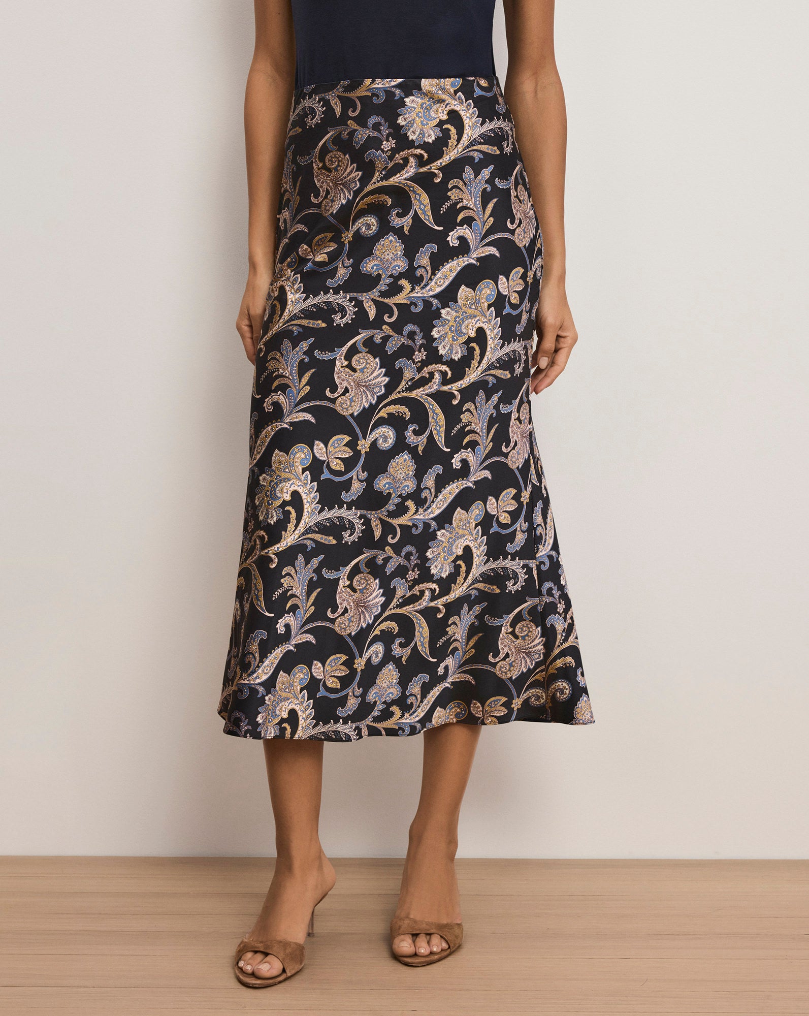 Veronica Beard Clover Paisley Midi Skirt - Black Multi