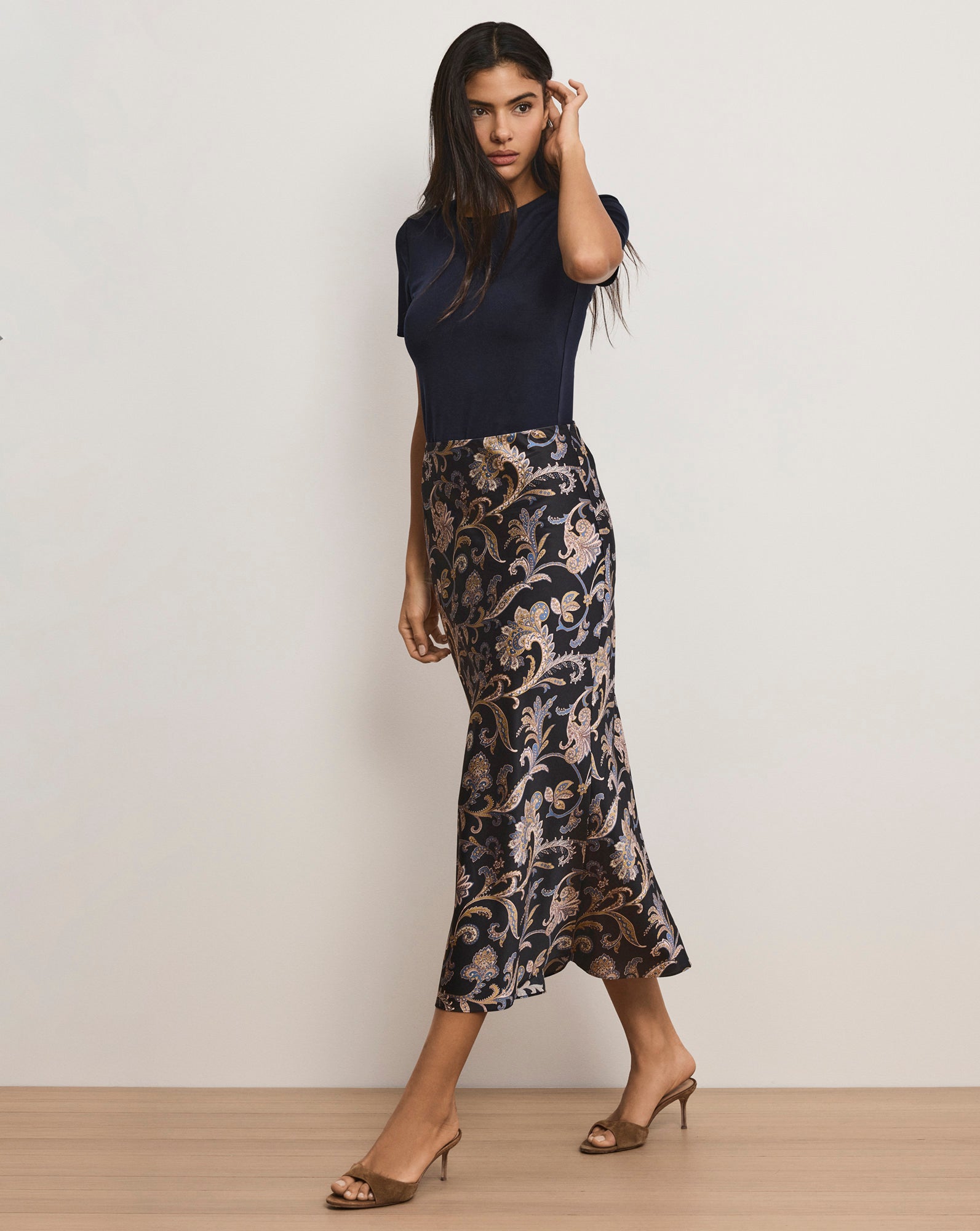 Clover Paisley Midi Skirt in Black Multi | Veronica Beard