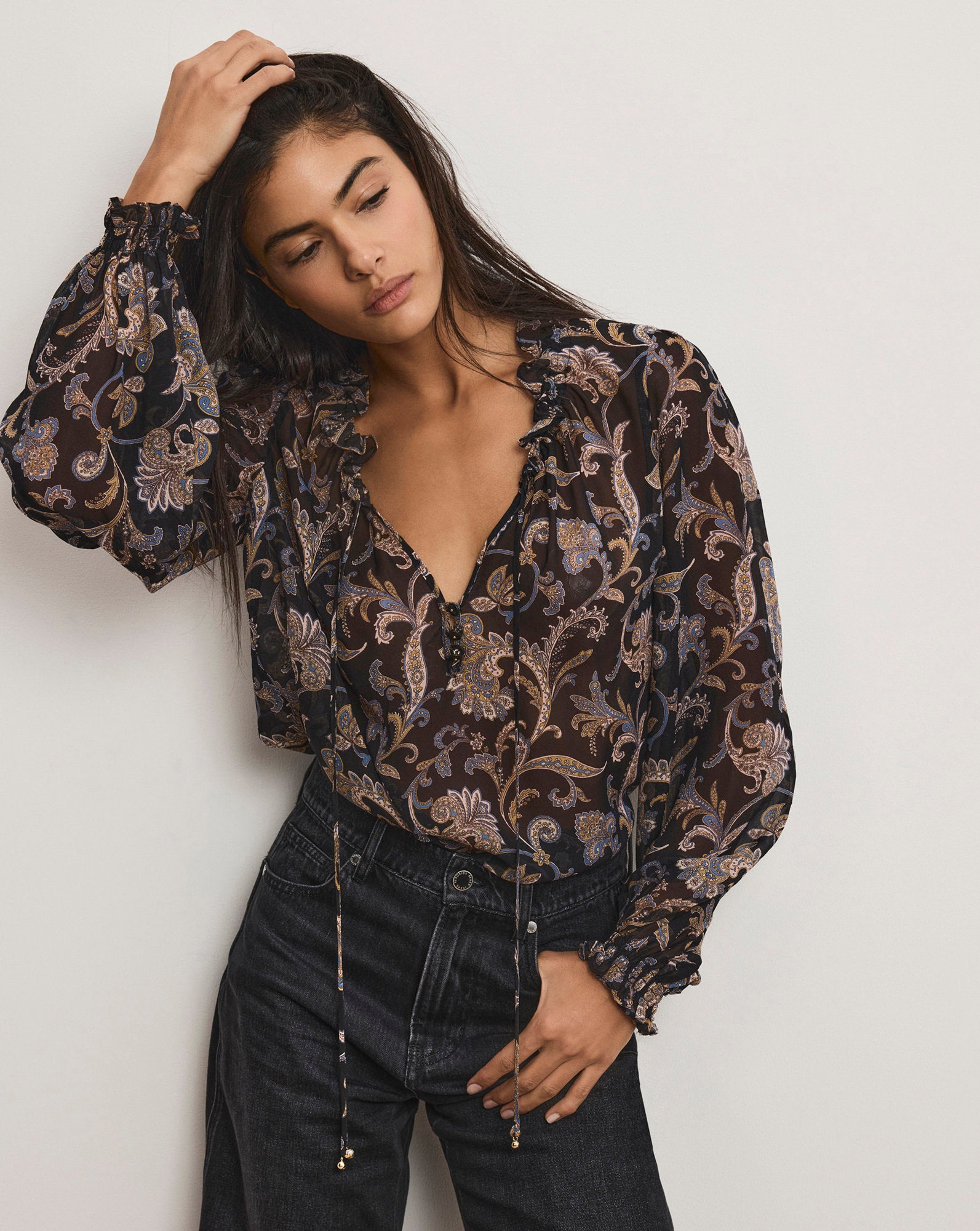 Veronica Beard Hickory Paisley Blouse - Black Multi