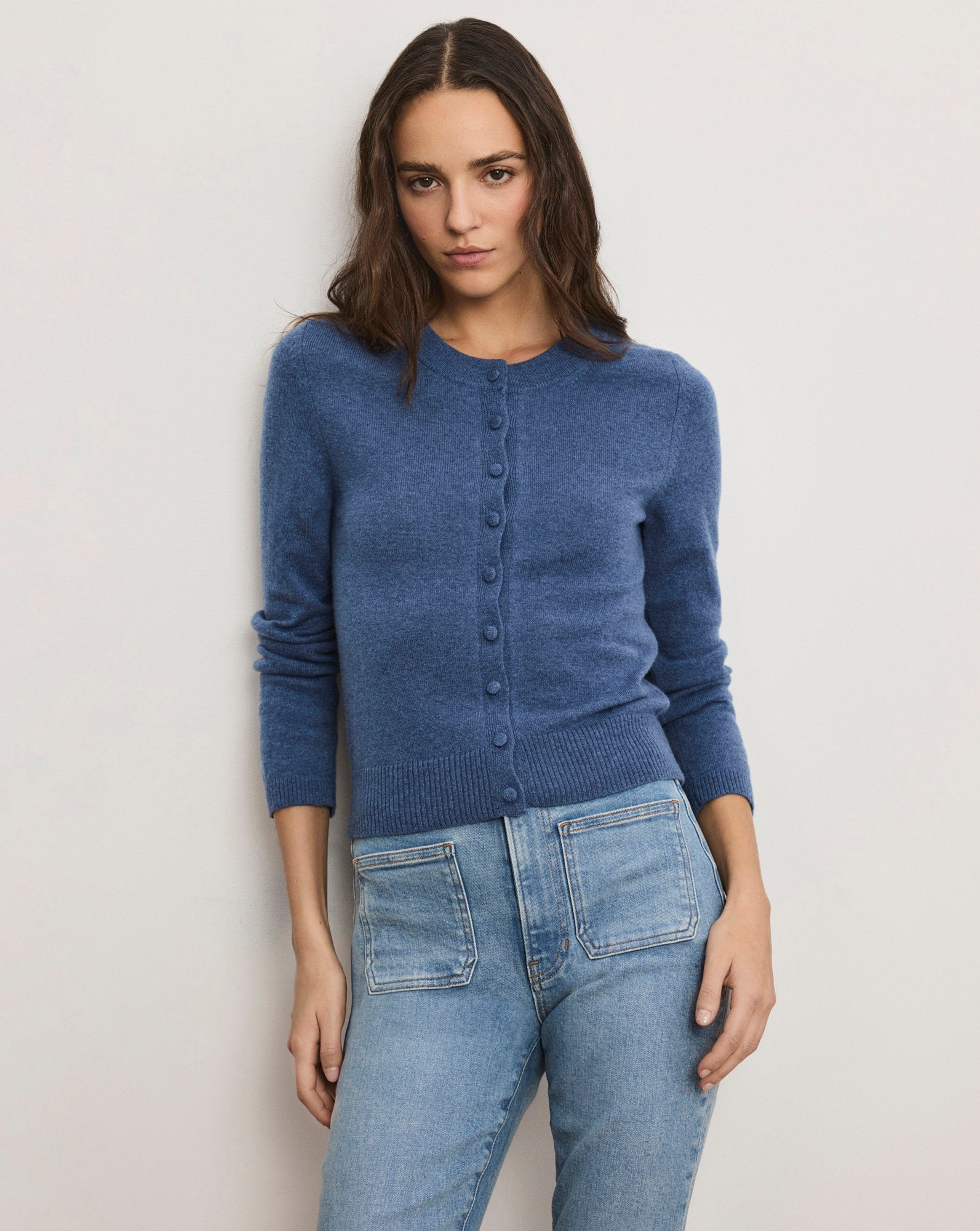 Daro Cashmere Cardigan in Blue Coast Melange | Veronica Beard