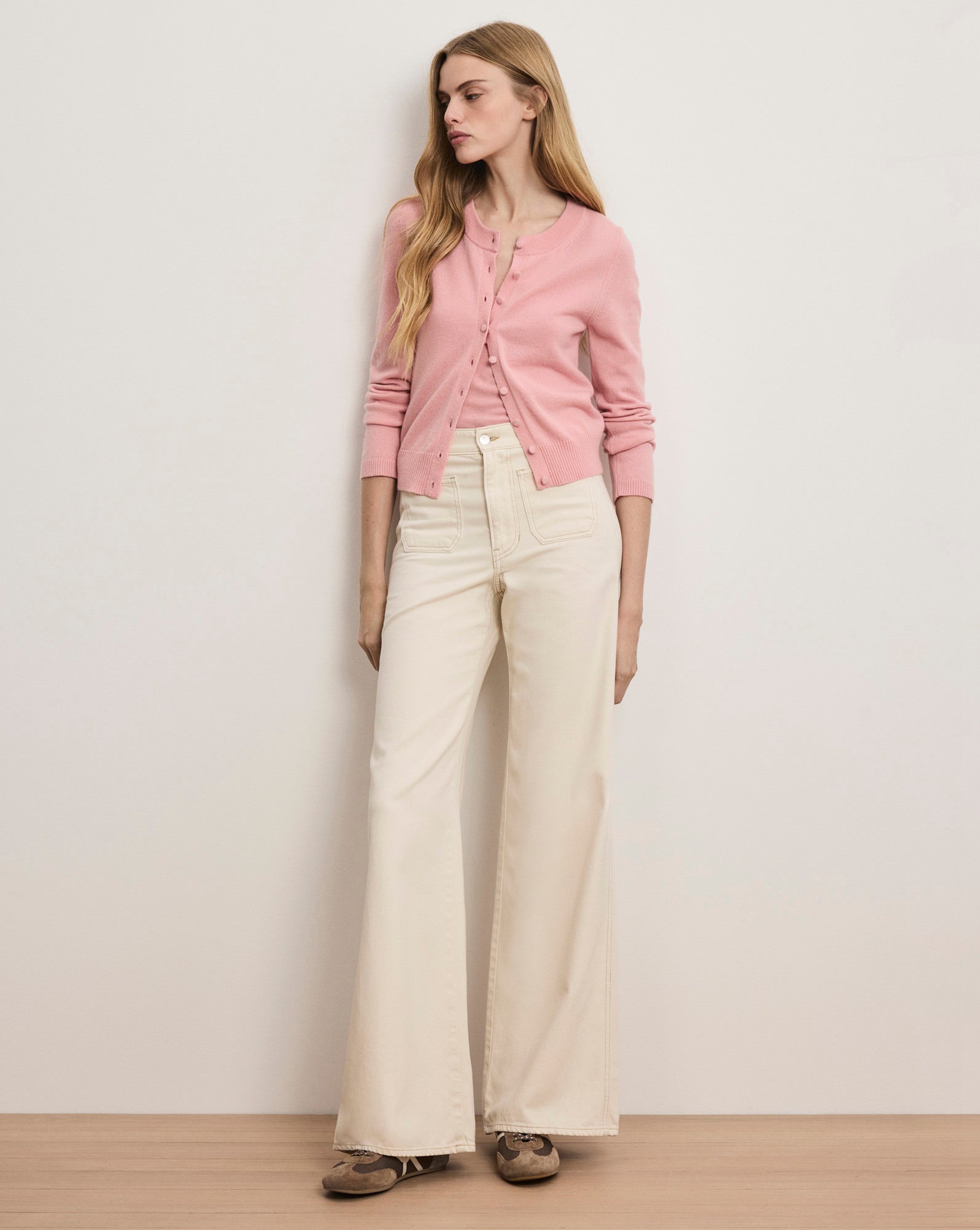 カーディガン Bibiy. "B" camel pepuramu cardigan pink BIBIY. PEPURAMU COLLECTION｜Bibiy.